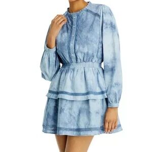 NWOT Bloomingdale’s Aqua 100% Cotton Ruffled, Tiered, Long-Sleeve Sundress XS